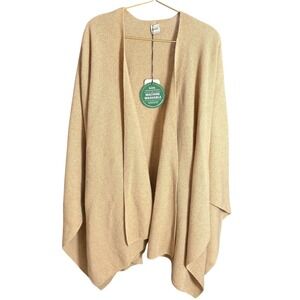 SAOL Ireland NWT Womens Beige Knit Poncho Sweater Washable Wool Cardigan OS